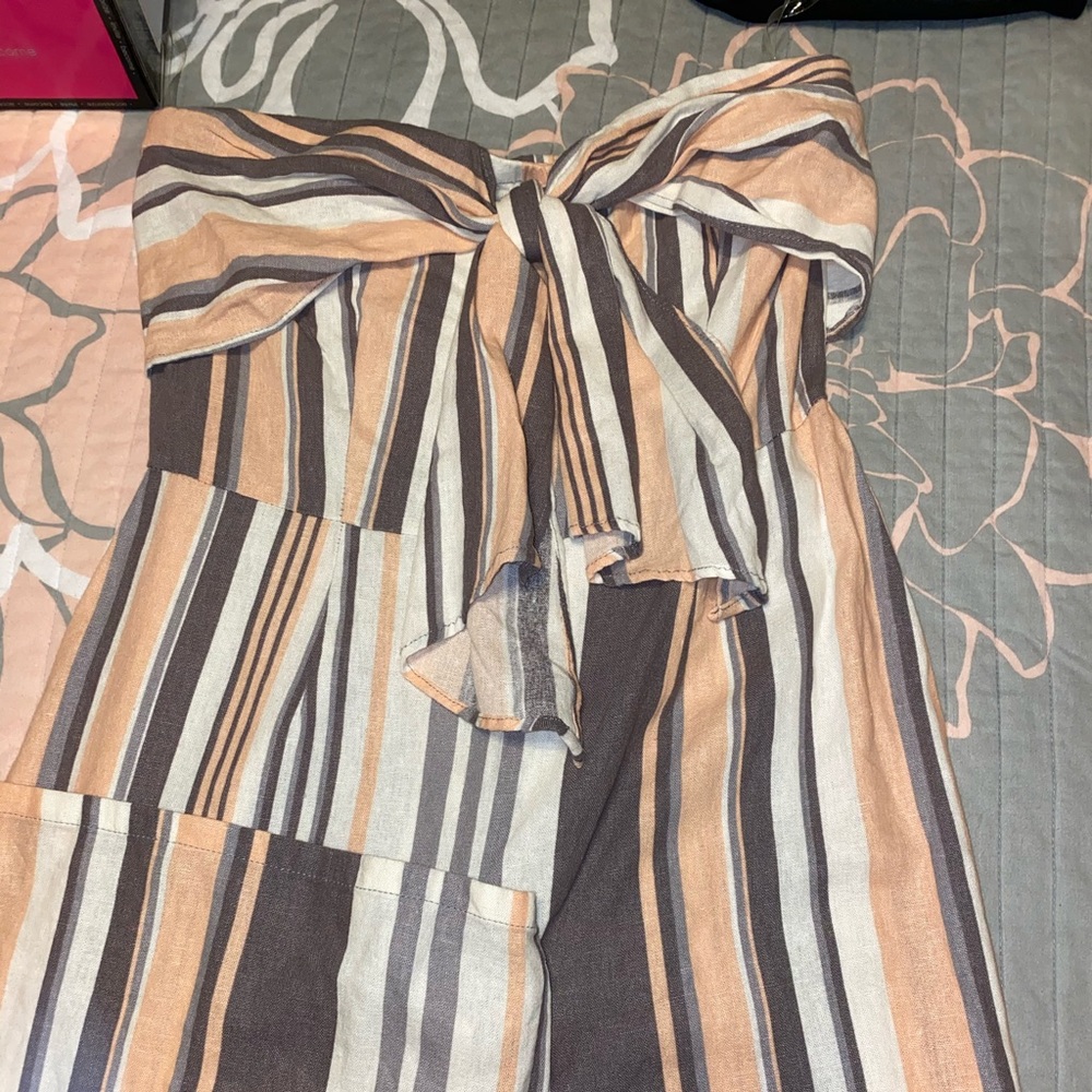 strapless striped jumpsuit